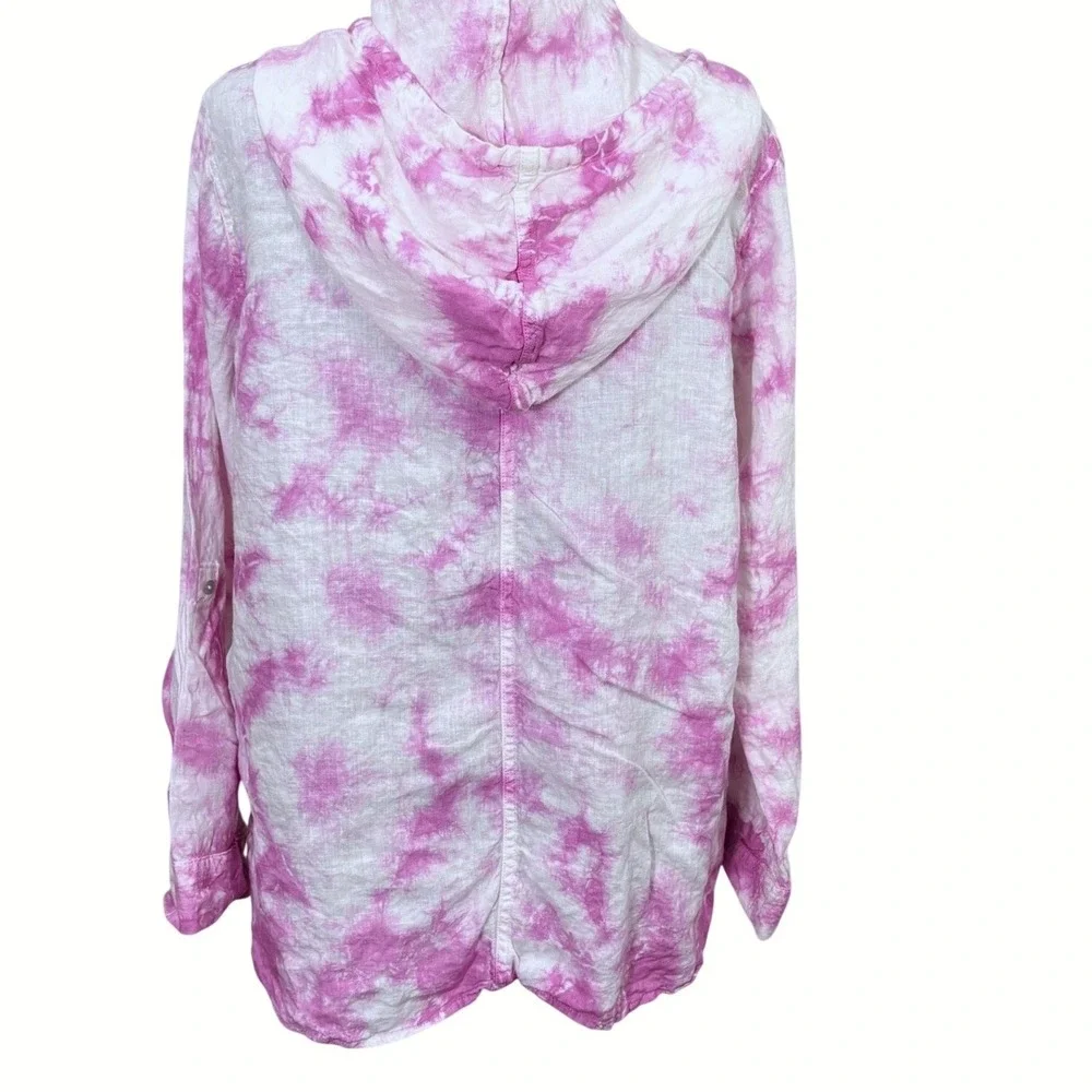 Rachel Zoe Linen Pastel Tie Dye Hooded Top Small Oversized Hoodie Beachy Coastal